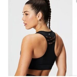 Fabletics Sports Bra Black with Cheetah Strap Detail